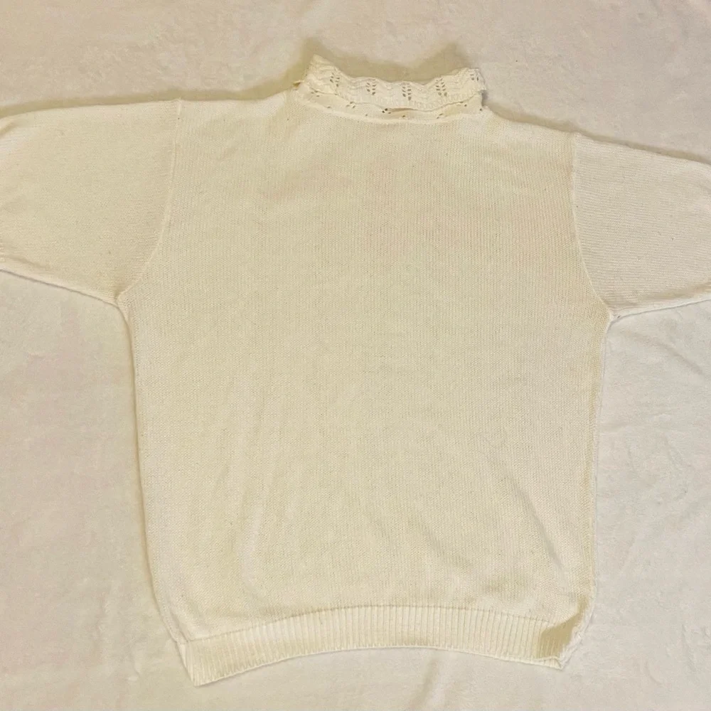 Vintage knit sweater with sleeves and babydoll collar in cream size M EUC - Picture 4 of 6